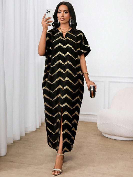 Robe longue ample en tissu doré